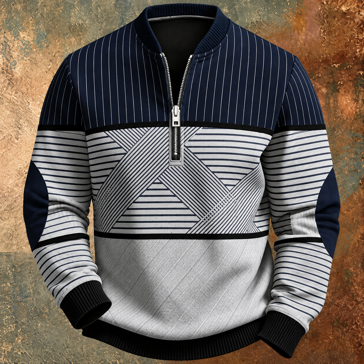 LAURENT MONACO | PULL À DEMI-FERMETURE ÉCLAIR À MOTIFS GÉOMÉTRIQUES POUR HOMMES