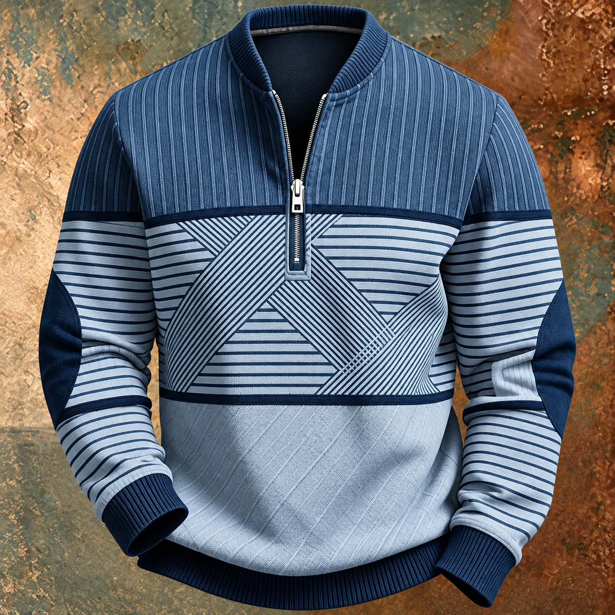 LAURENT MONACO | PULL À DEMI-FERMETURE ÉCLAIR À MOTIFS GÉOMÉTRIQUES POUR HOMMES