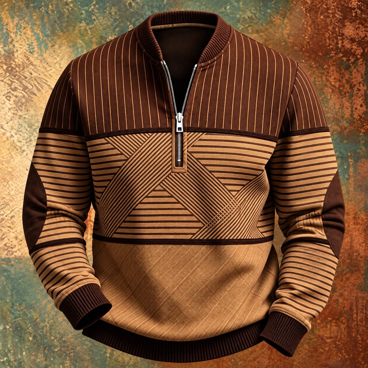 LAURENT MONACO | PULL À DEMI-FERMETURE ÉCLAIR À MOTIFS GÉOMÉTRIQUES POUR HOMMES