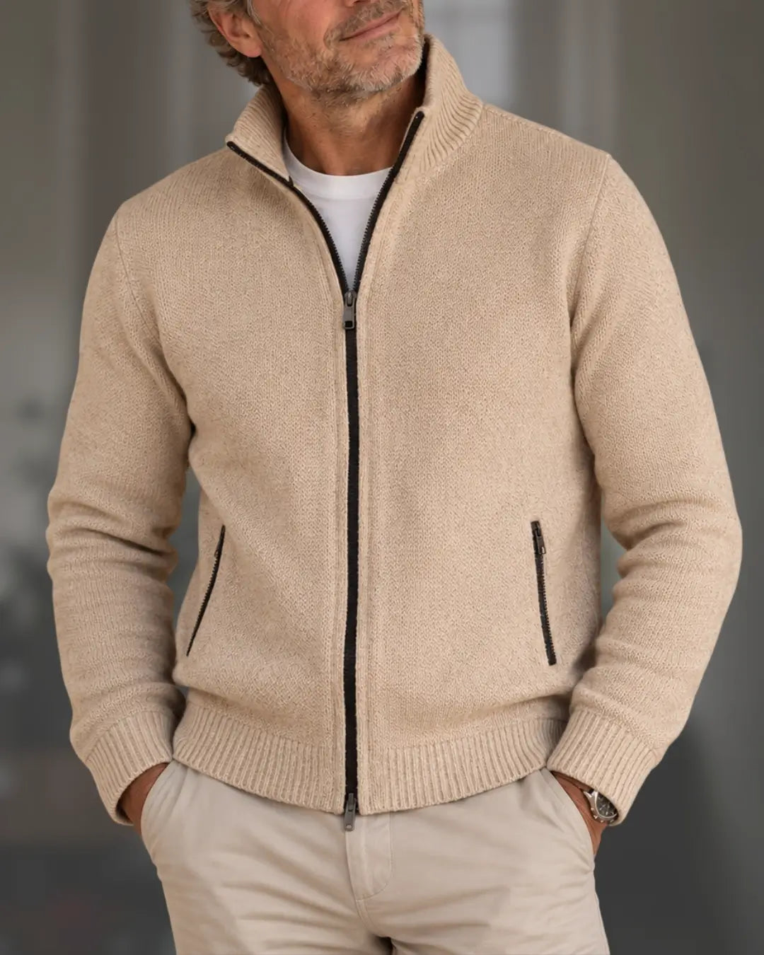 LAURENT MONACO | PULL À ZIP EN MAILLE COURRUE POUR HOMMES