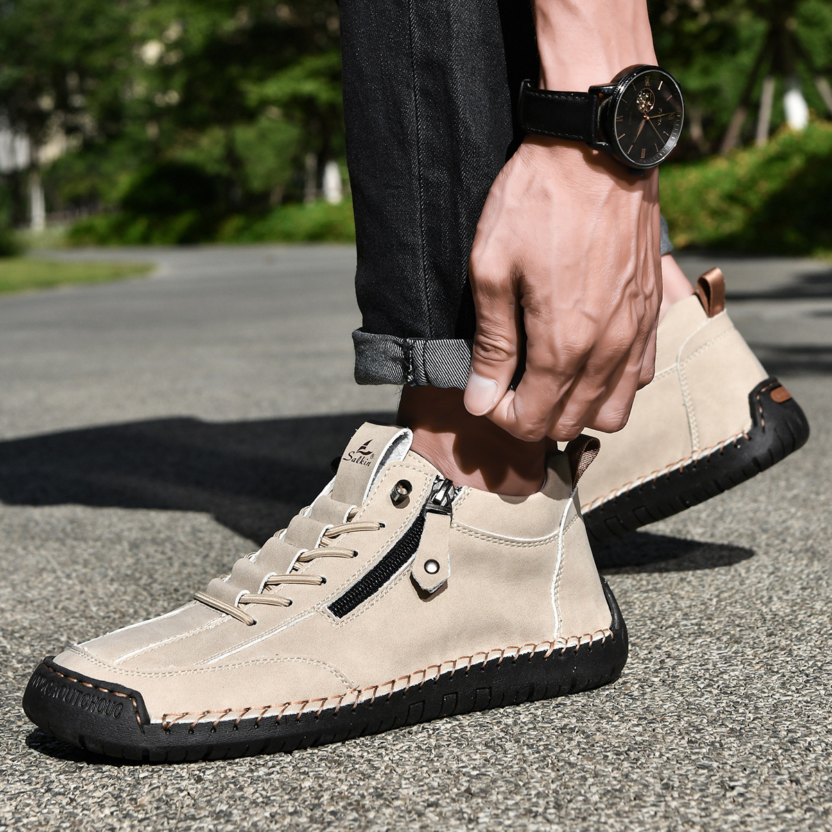 LAURENT MONACO | CHAUSSURES EN NABUK AVEC ZIP POUR HOMME