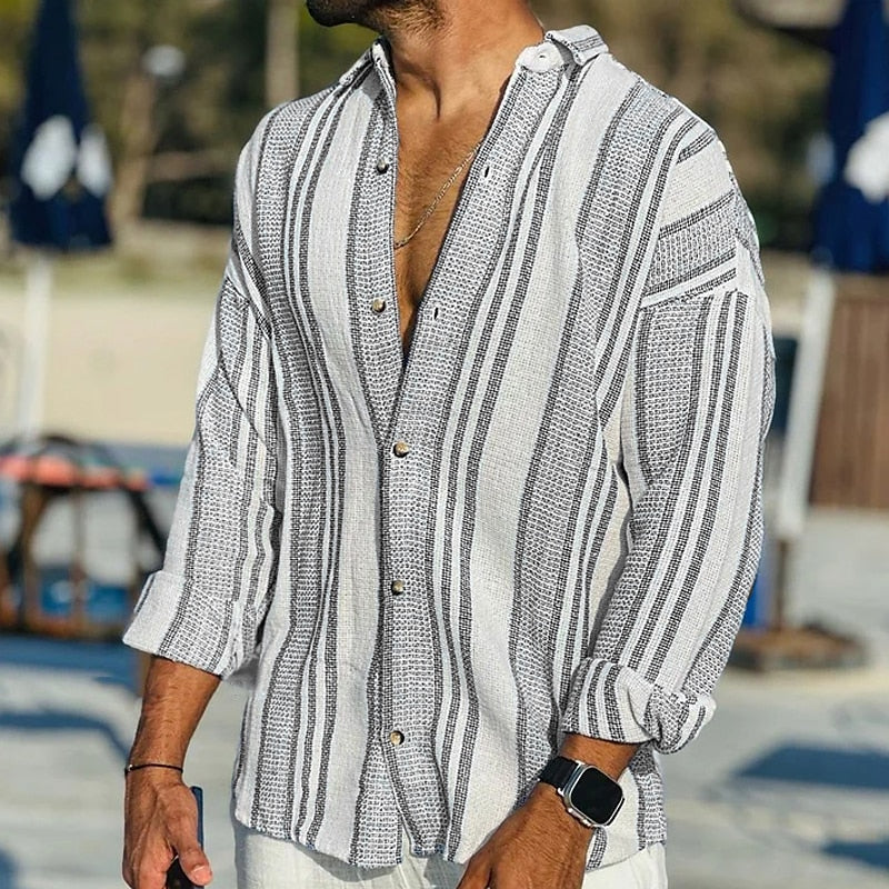 LAURENT MONACO | CHEMISE EN LIN RAYÉE POUR HOMMES