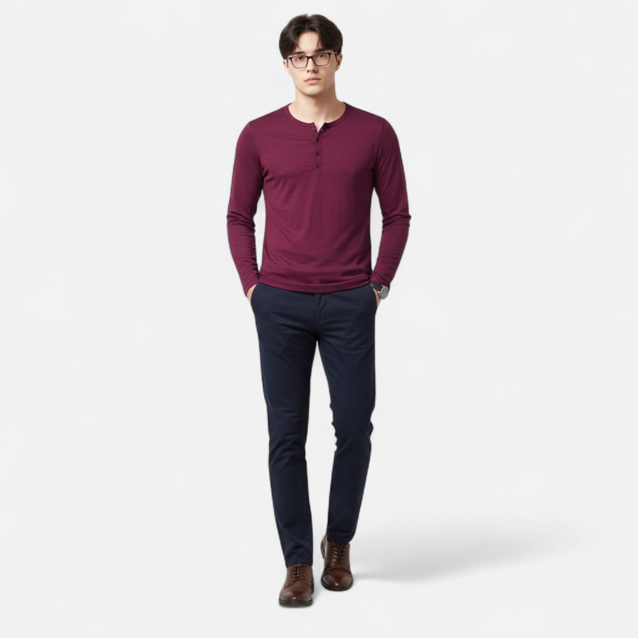 LAURENT MONACO | CHEMISE HENLEY À BOUTONS POUR HOMMES