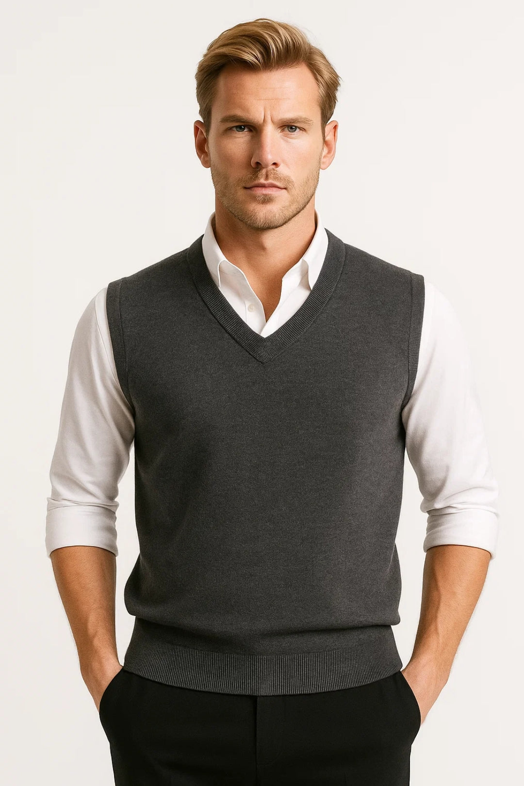 LAURENT MONACO | GILET EN MAILLE À COL EN V POUR HOMMES