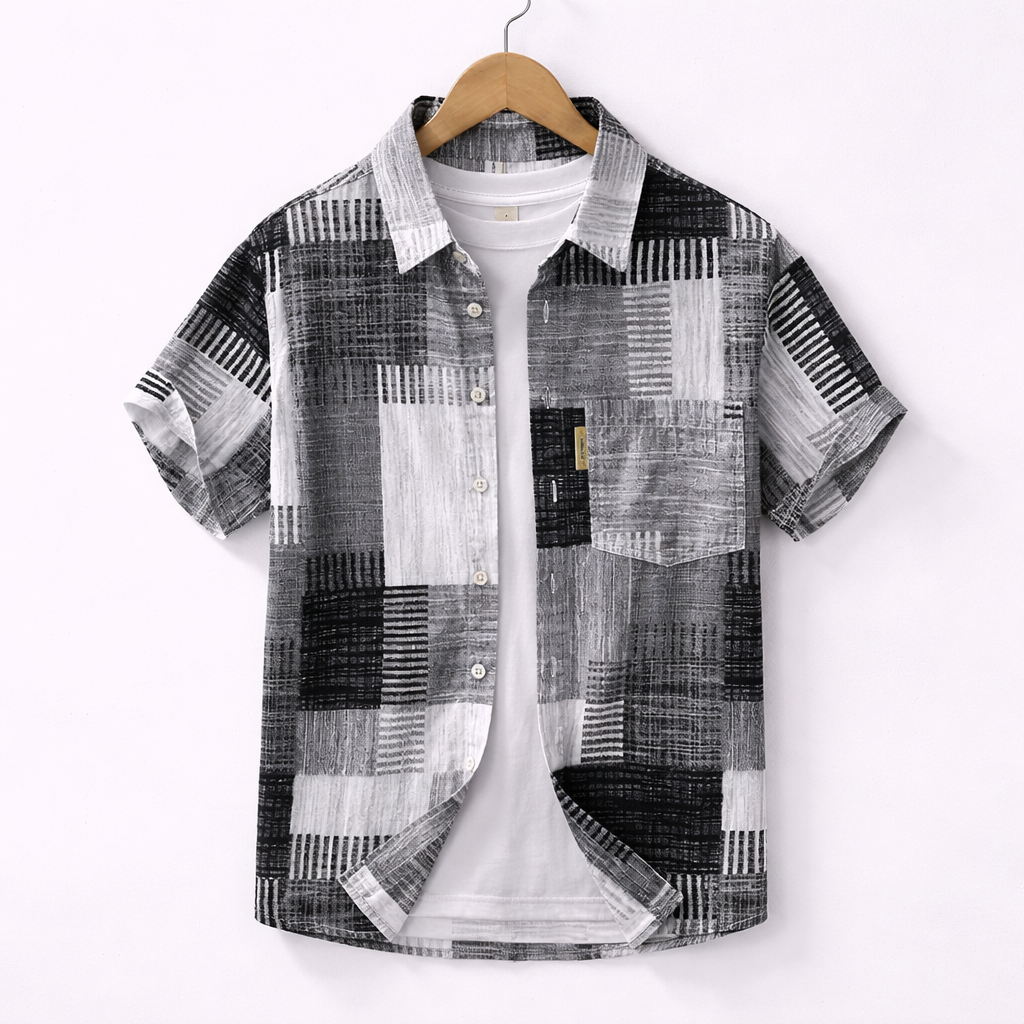 LAURENT MONACO | CHEMISE À MANCHES COURTES PATCHWORK POUR HOMMES