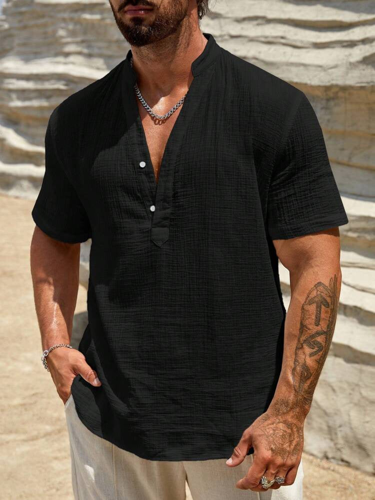 LAURENT MONACO | CHEMISE EN LIN À COL EN V POUR HOMMES