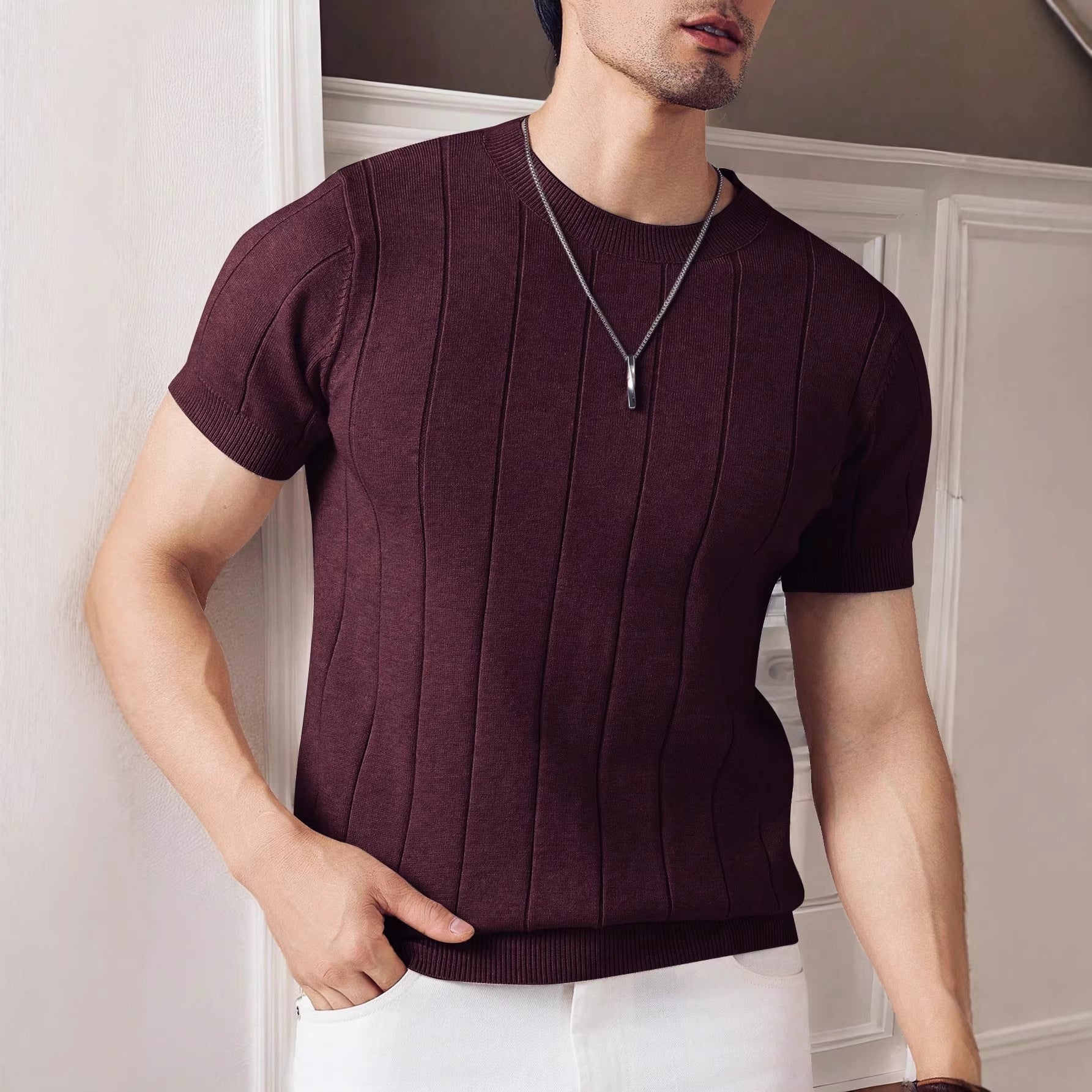 LAURENT MONACO | T-SHIRT À RAYURES ET COTON COTONNÉ POUR HOMMES