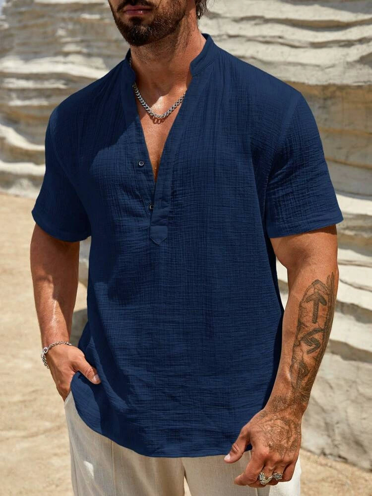 LAURENT MONACO | CHEMISE EN LIN À COL EN V POUR HOMMES