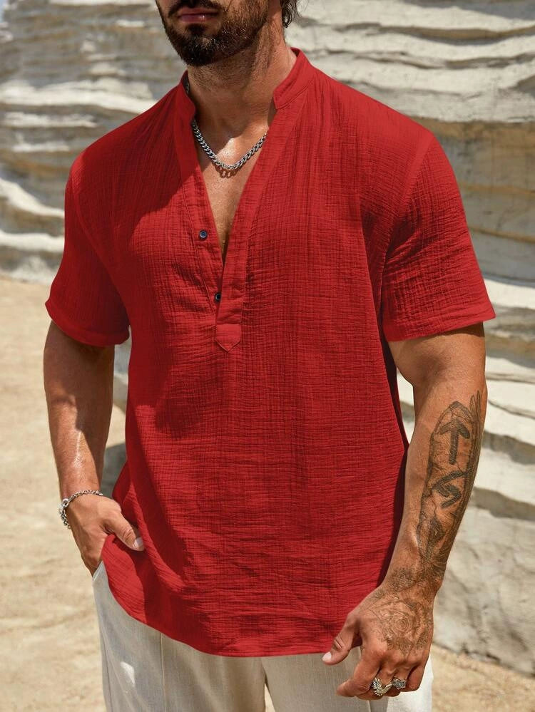 LAURENT MONACO | CHEMISE EN LIN À COL EN V POUR HOMMES