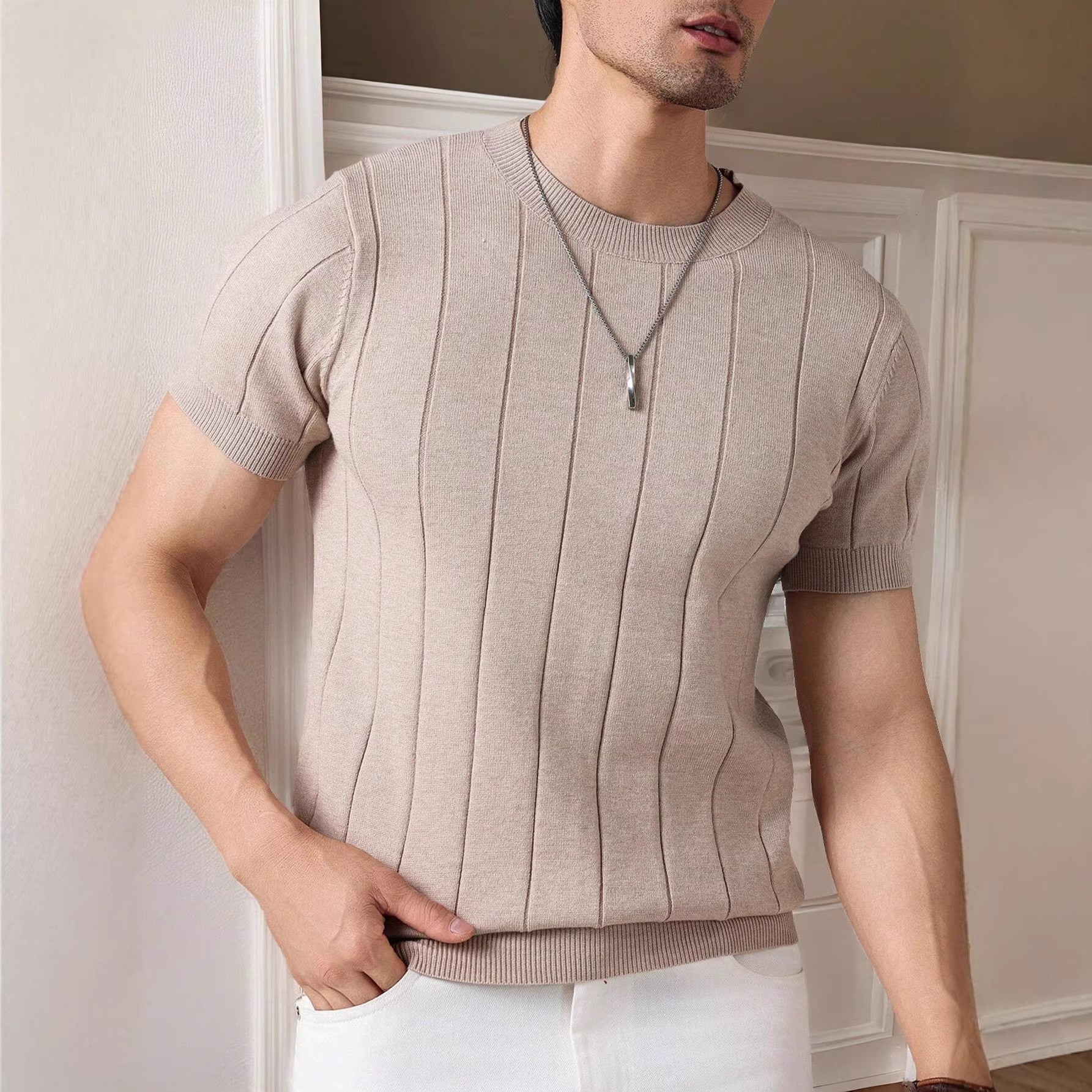 LAURENT MONACO | T-SHIRT À RAYURES ET COTON COTONNÉ POUR HOMMES