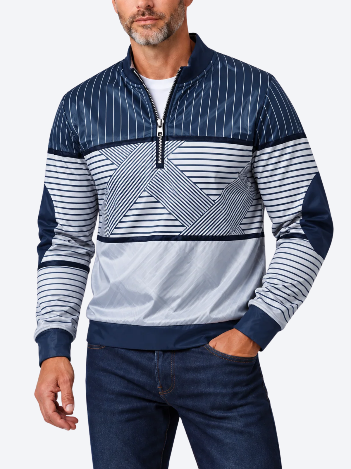 LAURENT MONACO | PULL À RAYURES ET FERMETURE ÉCLAIR POUR HOMMES