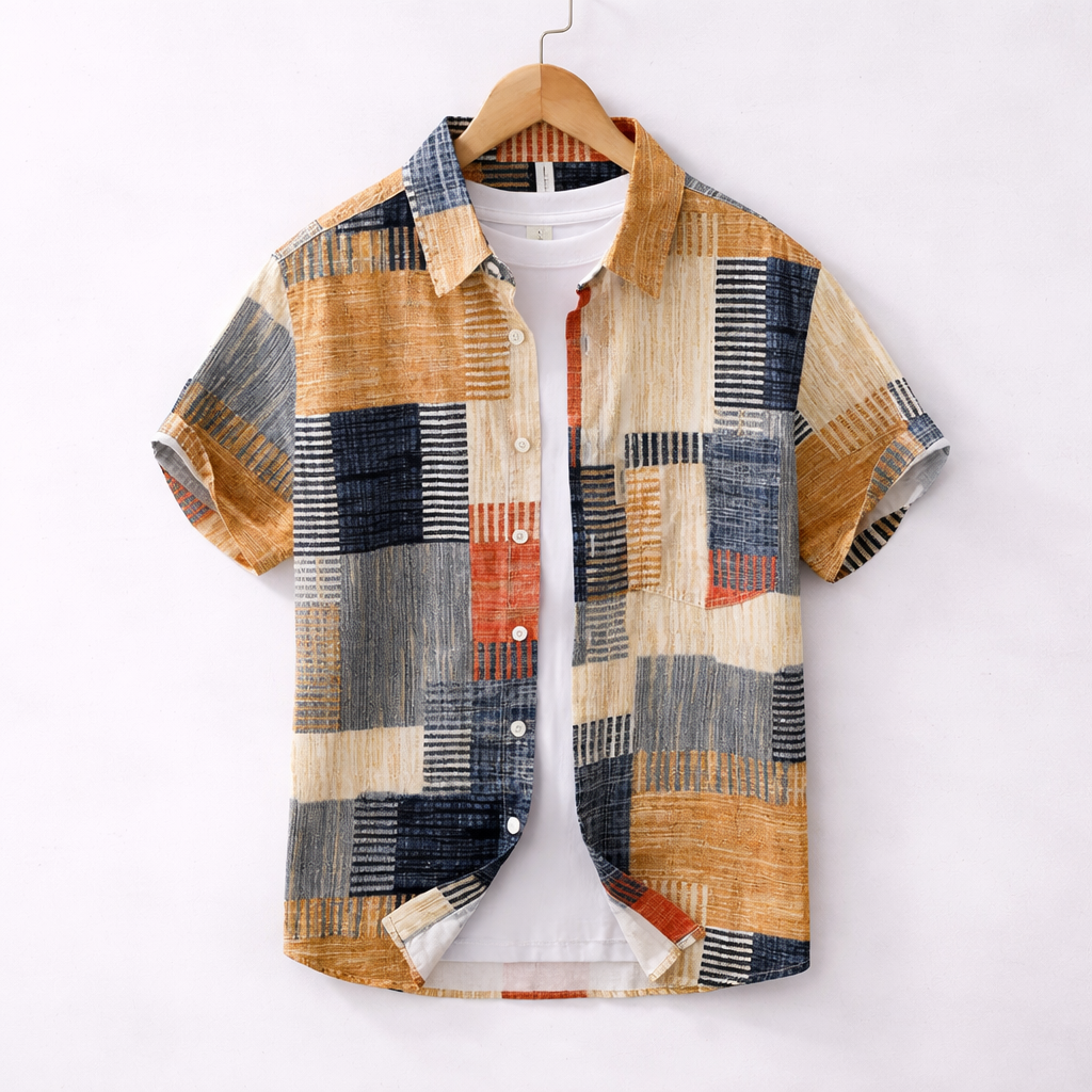 LAURENT MONACO | CHEMISE À MANCHES COURTES PATCHWORK POUR HOMMES