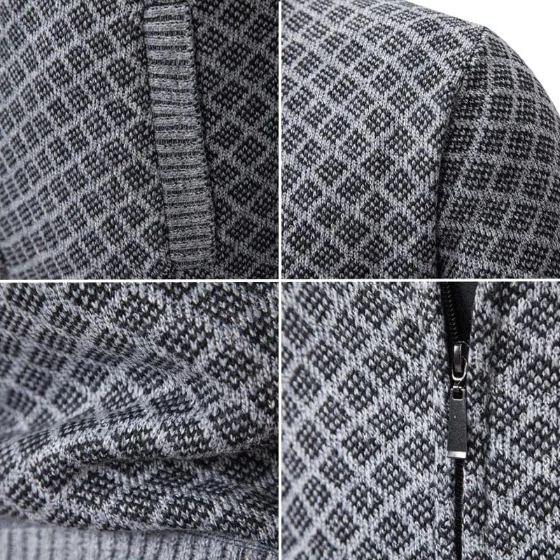 LAURENT MONACO | PULL MATELASSÉ À MOTIF DE LOSANGES ET FERMETURE ÉCLAIR POUR HOMMES