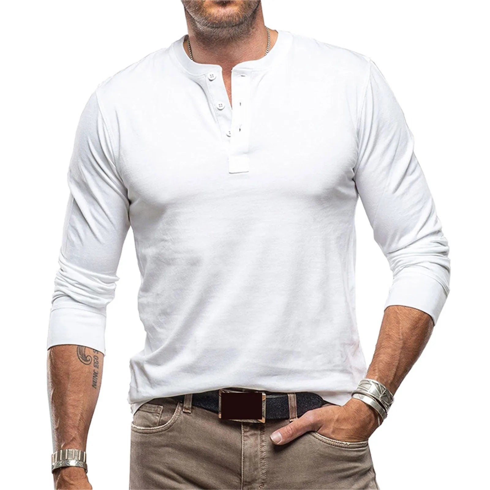 LAURENT MONACO | T-SHIRT HENLEY À MANCHES LONGUES COUPE AJUSTÉE POUR HOMME