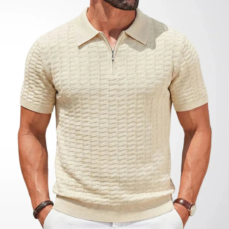 LAURENT MONACO | POLO EN MAILLE À COL ZIP TEXTURÉ POUR HOMMES