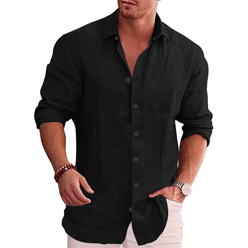 LAURENT MONACO | CHEMISE EN LIN À BOUTON À COUPE MODERNE POUR HOMMES