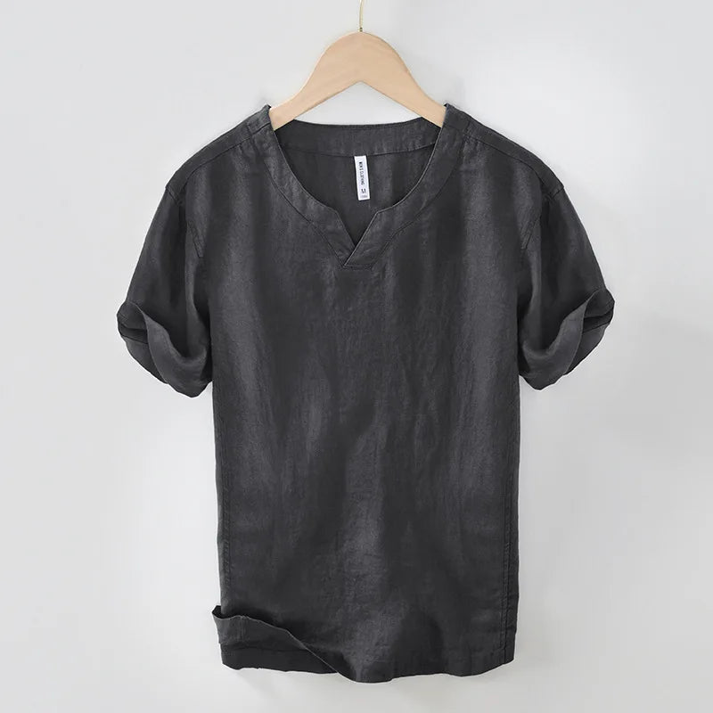LAURENT MONACO | CHEMISE EN LIN À MANCHES COURTES À COUPE DÉTENDU POUR HOMME