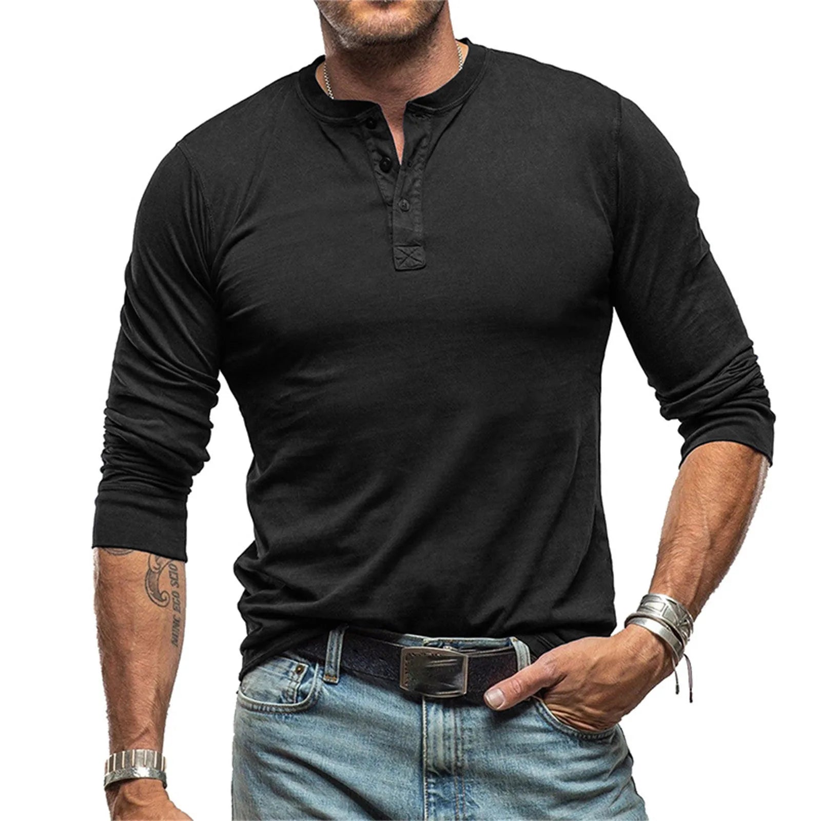 LAURENT MONACO | T-SHIRT HENLEY À MANCHES LONGUES COUPE AJUSTÉE POUR HOMME