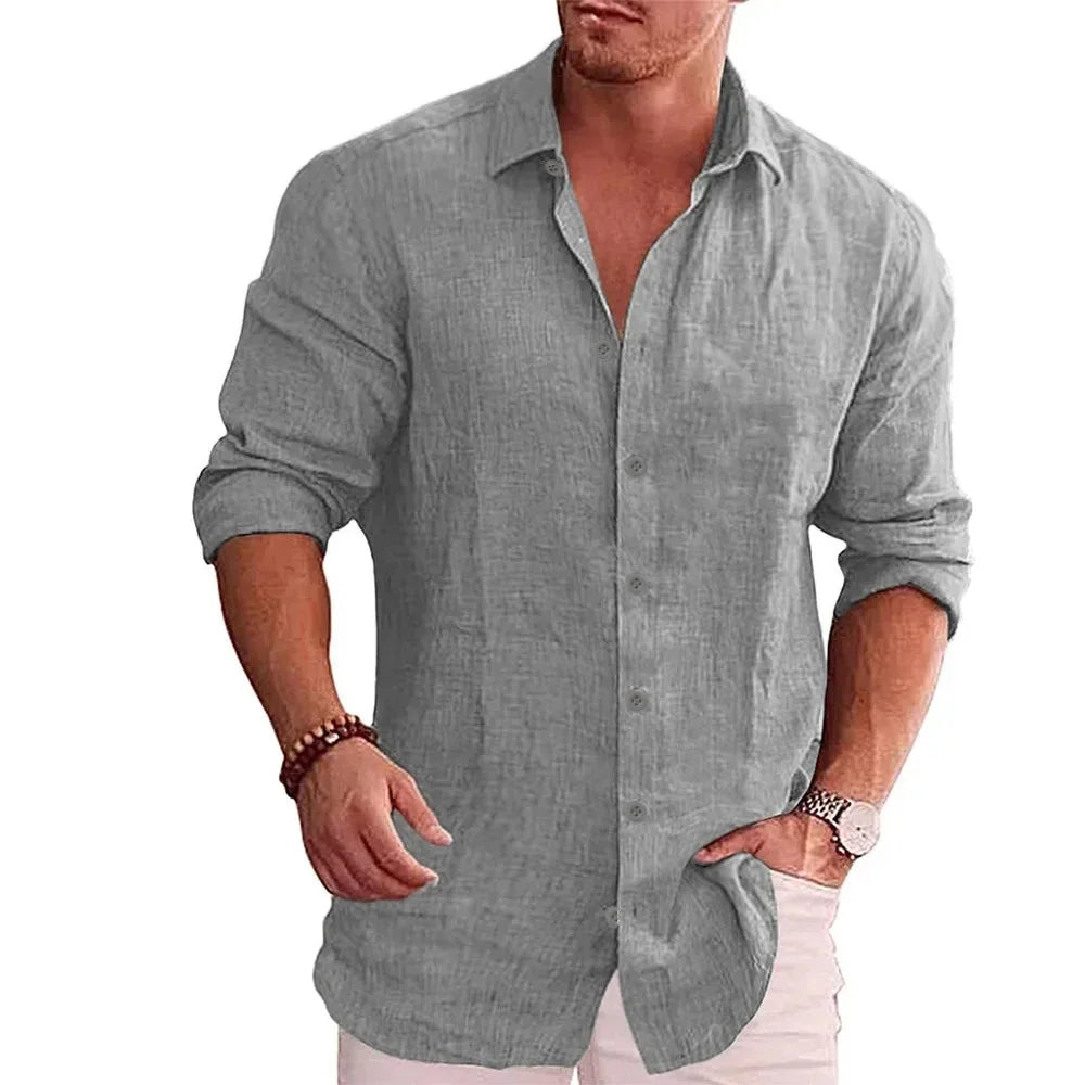 LAURENT MONACO | CHEMISE EN LIN À BOUTON À COUPE MODERNE POUR HOMMES