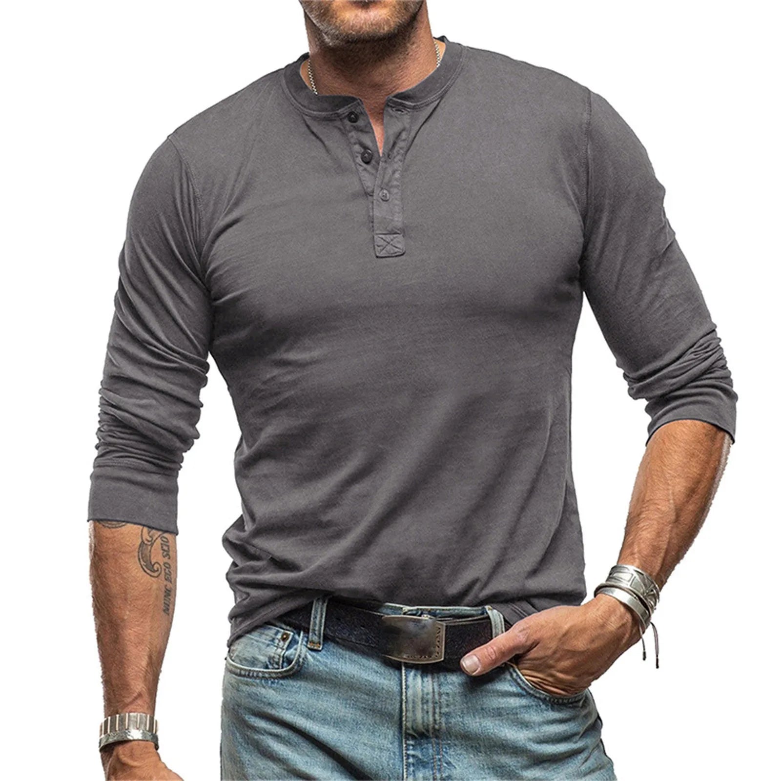 LAURENT MONACO | T-SHIRT HENLEY À MANCHES LONGUES COUPE AJUSTÉE POUR HOMME
