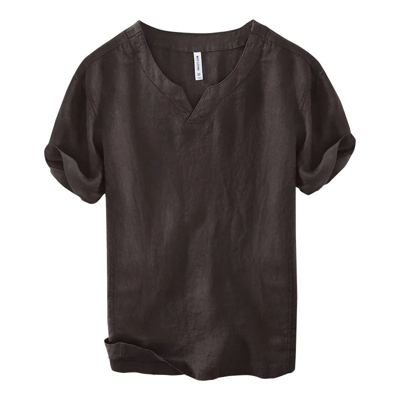 LAURENT MONACO | CHEMISE EN LIN À MANCHES COURTES À COUPE DÉTENDU POUR HOMME