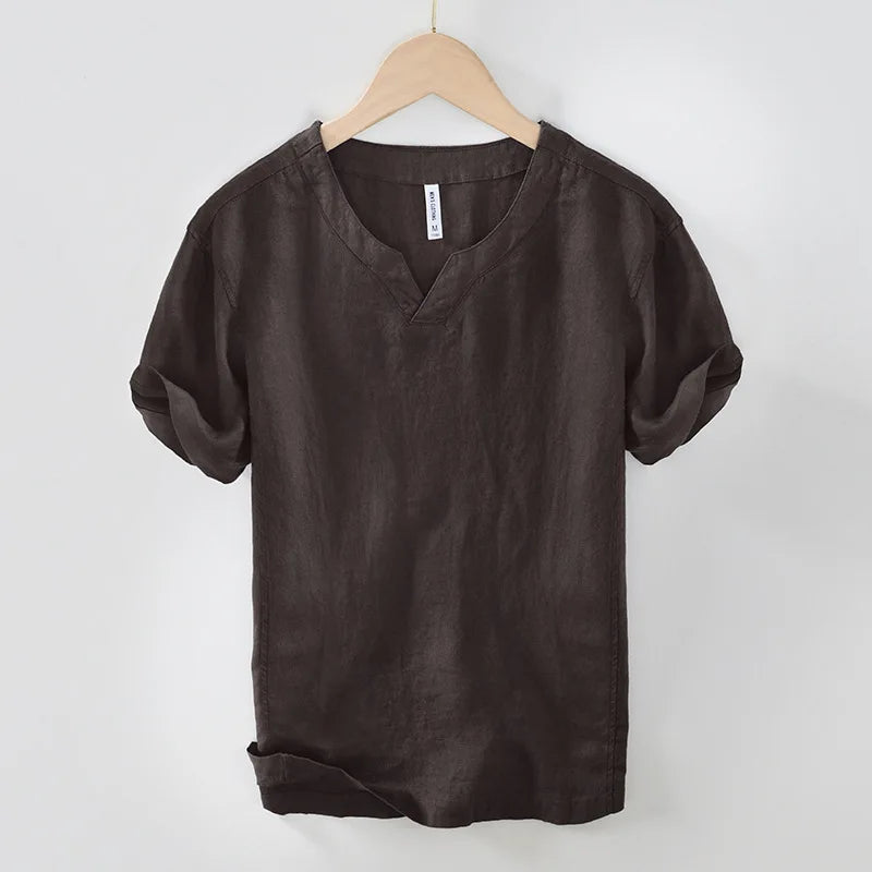 LAURENT MONACO | CHEMISE EN LIN À MANCHES COURTES À COUPE DÉTENDU POUR HOMME
