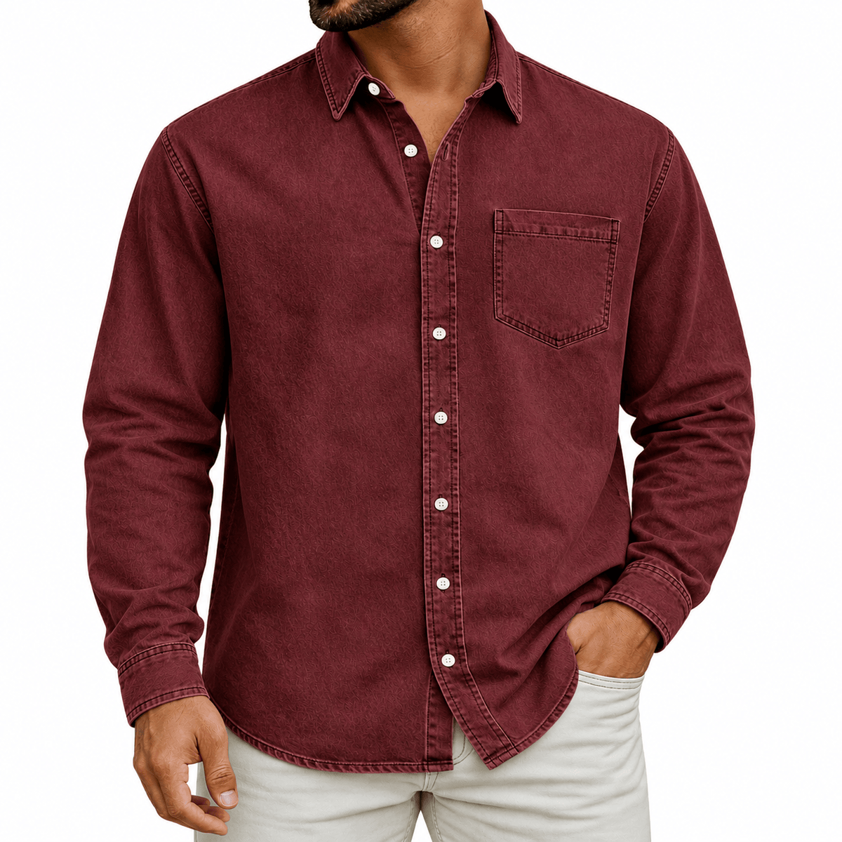 LAURENT MONACO | CHEMISE HENLEY EN COTON PRÉLAVÉ POUR HOMMES