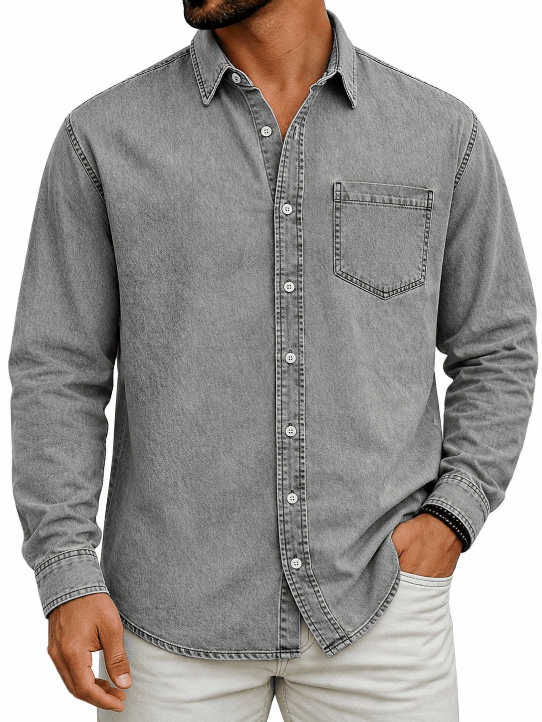 LAURENT MONACO | CHEMISE HENLEY EN COTON PRÉLAVÉ POUR HOMMES