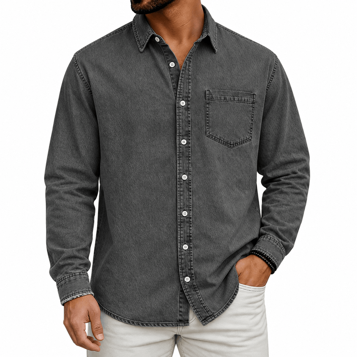 LAURENT MONACO | CHEMISE HENLEY EN COTON PRÉLAVÉ POUR HOMMES