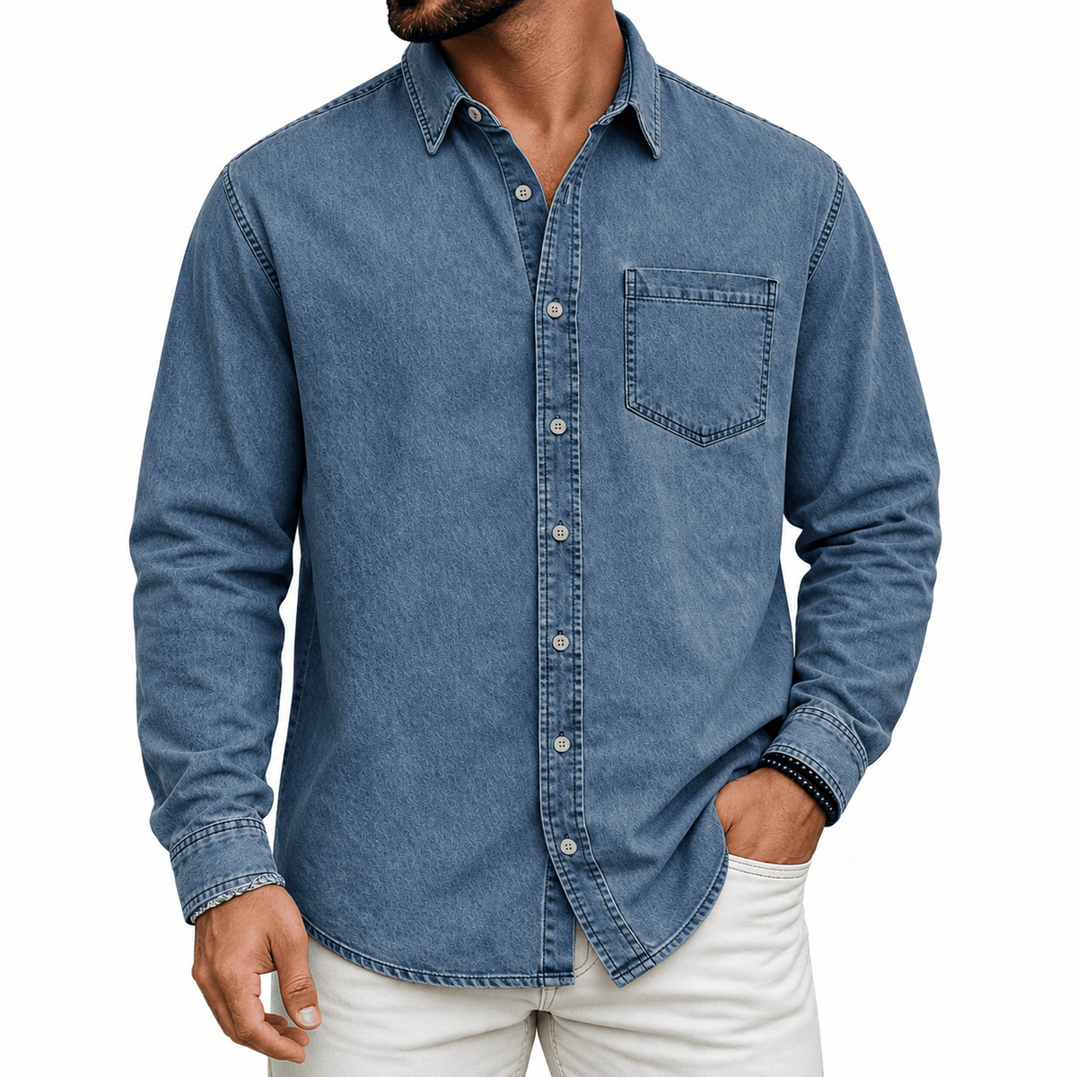 LAURENT MONACO | CHEMISE HENLEY EN COTON PRÉLAVÉ POUR HOMMES