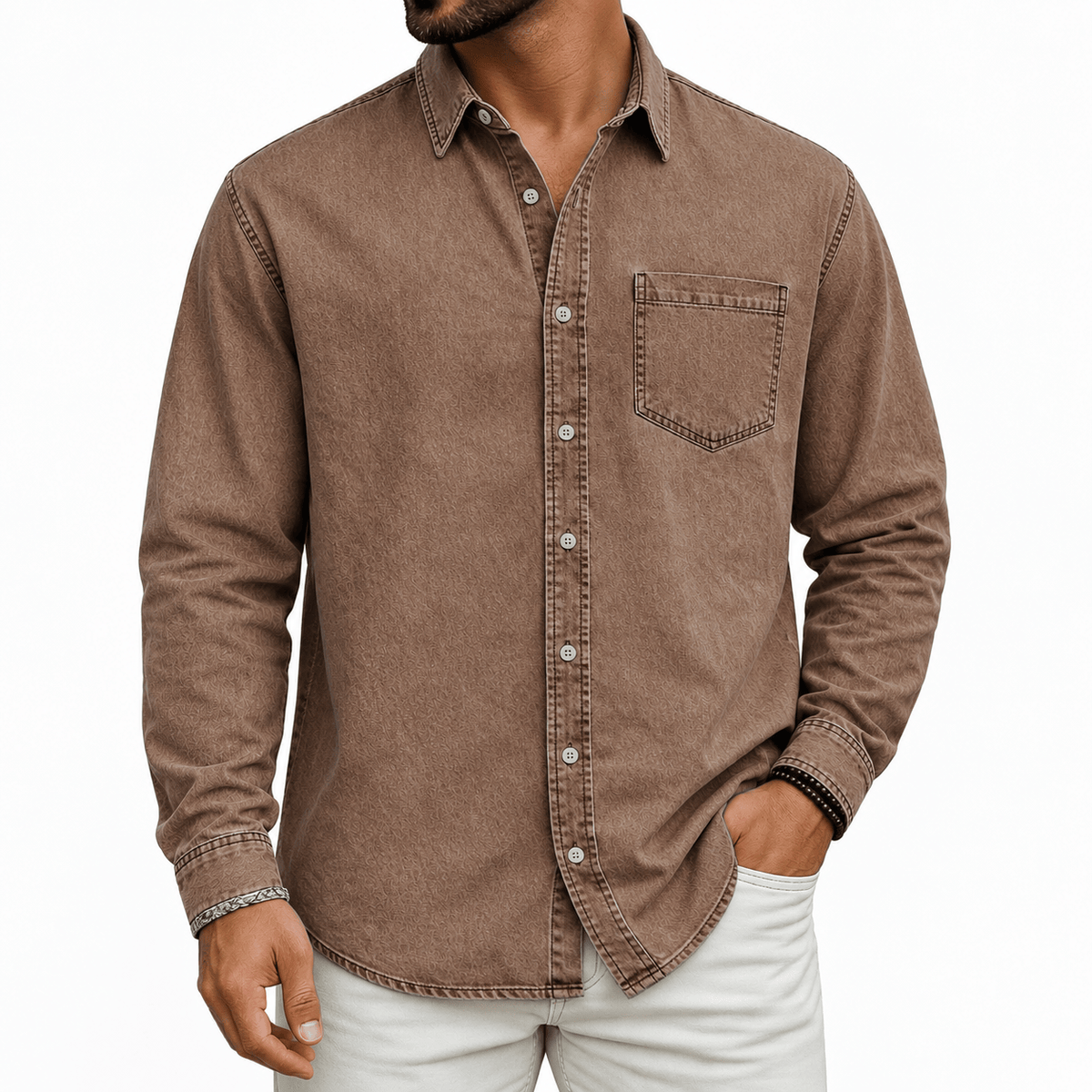 LAURENT MONACO | CHEMISE HENLEY EN COTON PRÉLAVÉ POUR HOMMES