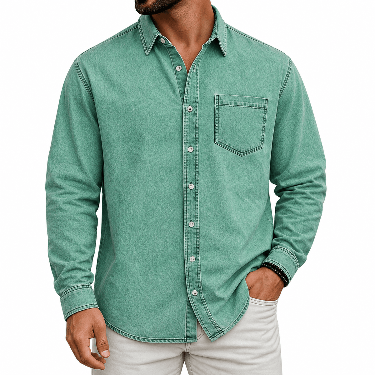 LAURENT MONACO | CHEMISE HENLEY EN COTON PRÉLAVÉ POUR HOMMES