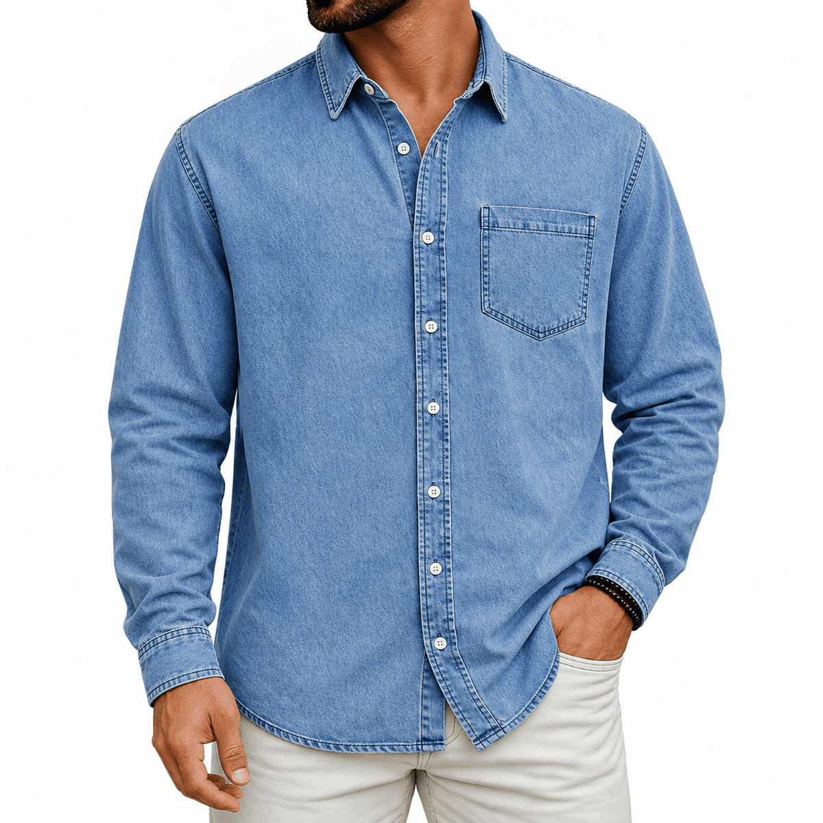 LAURENT MONACO | CHEMISE HENLEY EN COTON PRÉLAVÉ POUR HOMMES