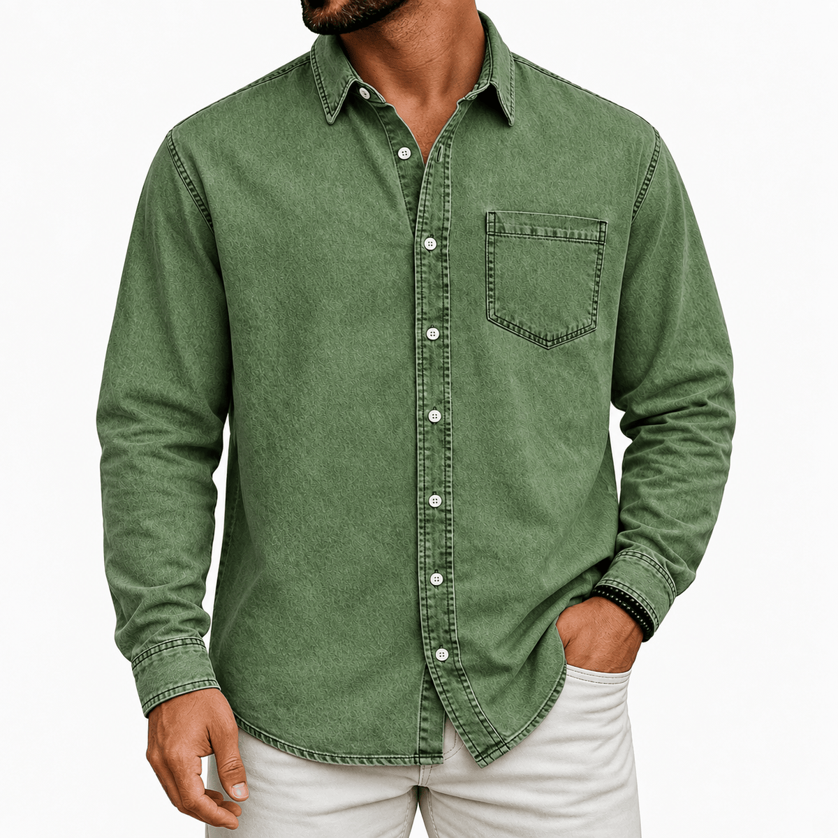 LAURENT MONACO | CHEMISE HENLEY EN COTON PRÉLAVÉ POUR HOMMES