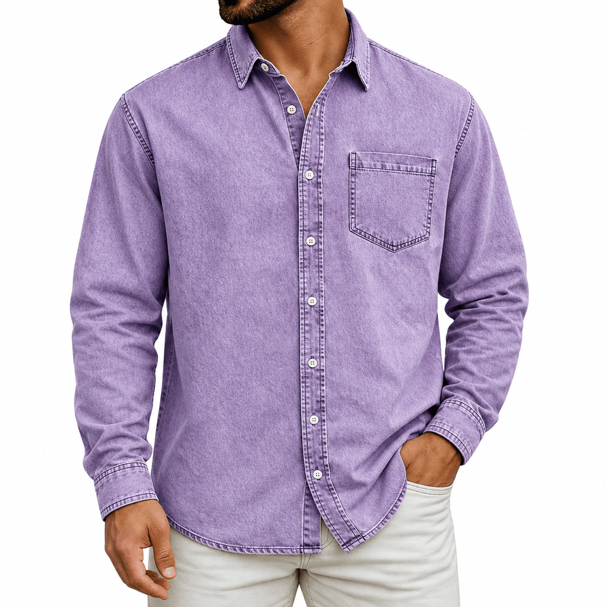 LAURENT MONACO | CHEMISE HENLEY EN COTON PRÉLAVÉ POUR HOMMES
