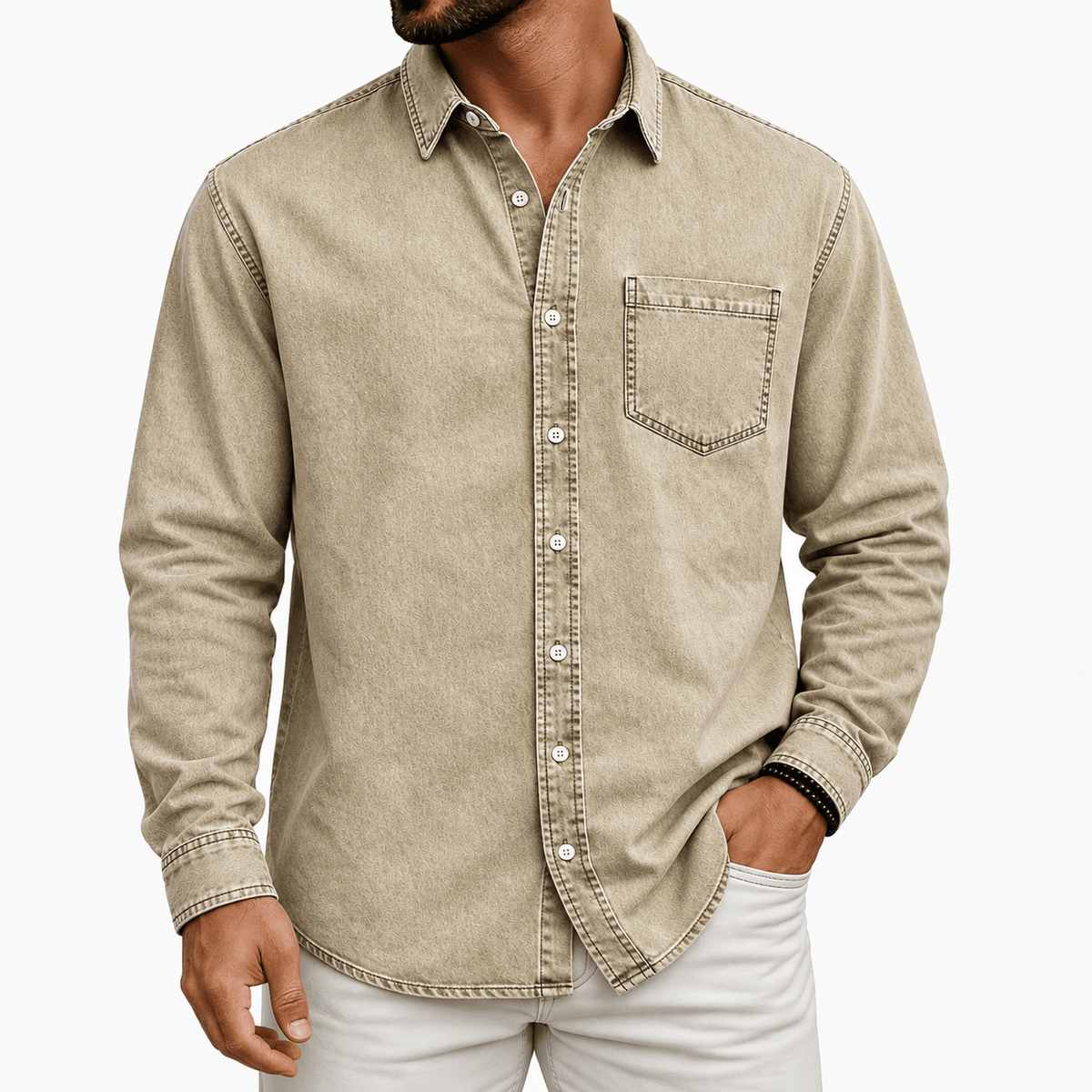 LAURENT MONACO | CHEMISE HENLEY EN COTON PRÉLAVÉ POUR HOMMES