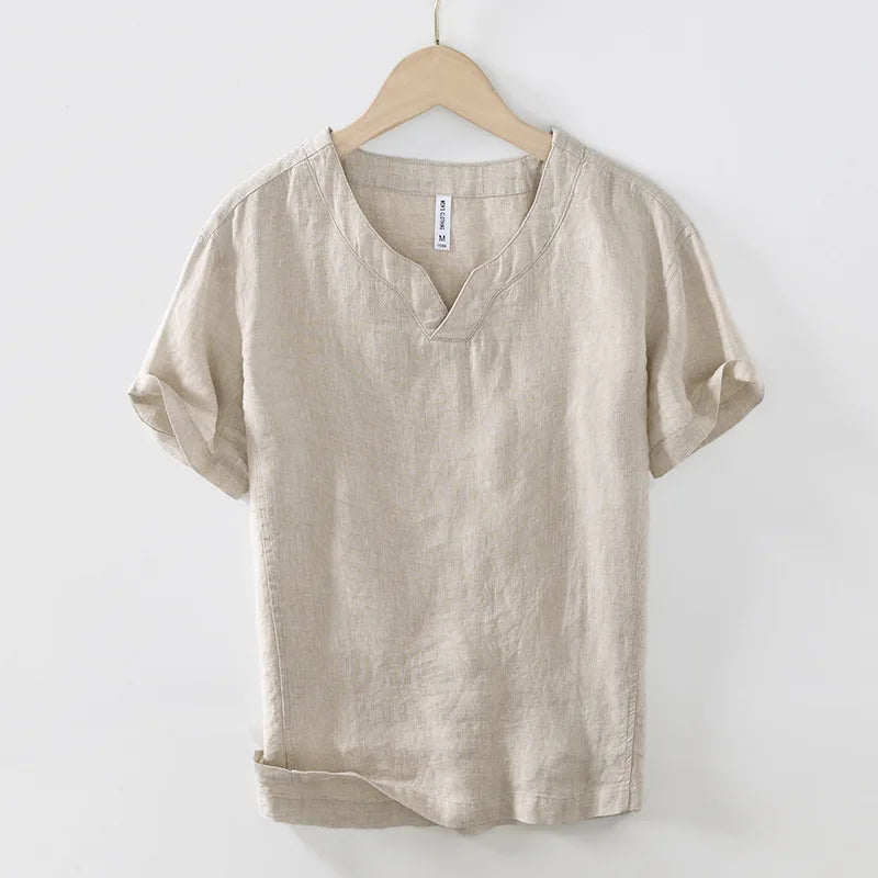 LAURENT MONACO | CHEMISE EN LIN À MANCHES COURTES À COUPE DÉTENDU POUR HOMME