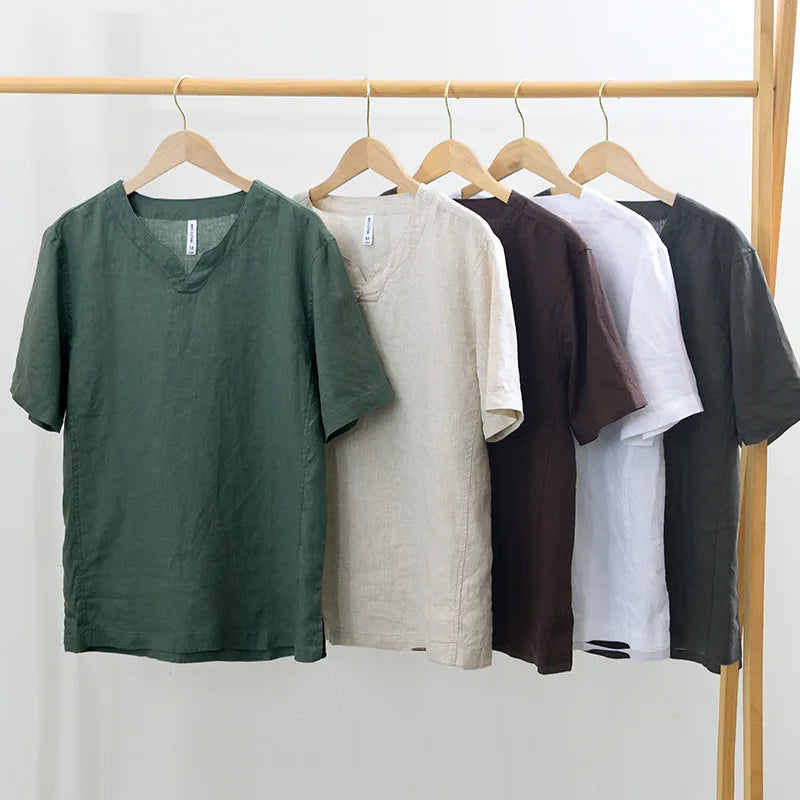 LAURENT MONACO | CHEMISE EN LIN À MANCHES COURTES À COUPE DÉTENDU POUR HOMME