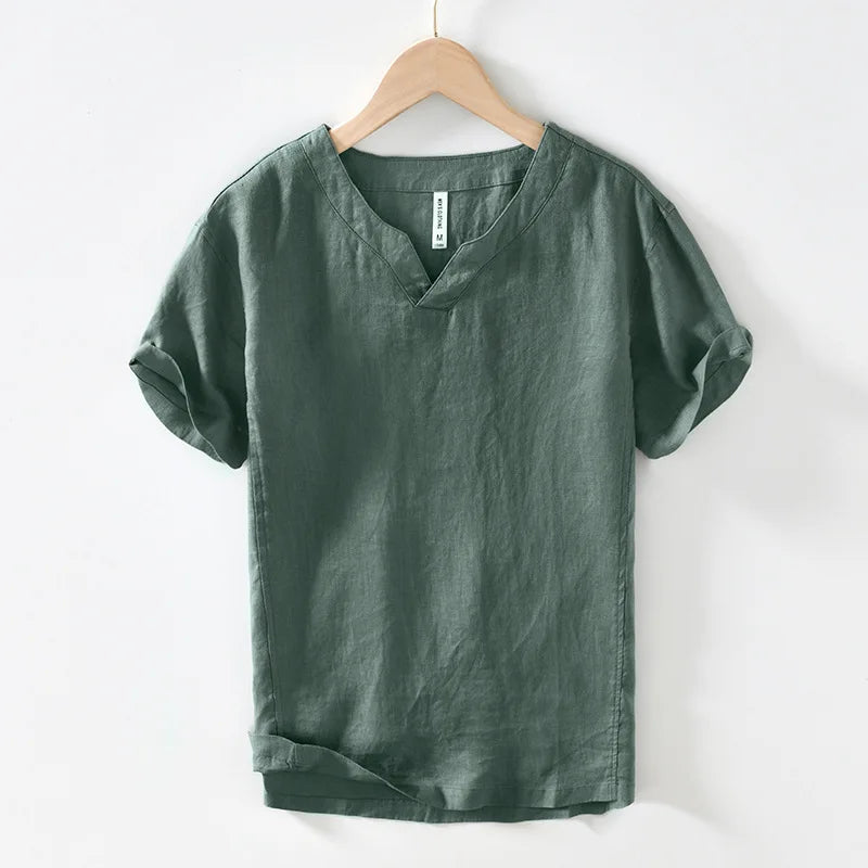 LAURENT MONACO | CHEMISE EN LIN À MANCHES COURTES À COUPE DÉTENDU POUR HOMME