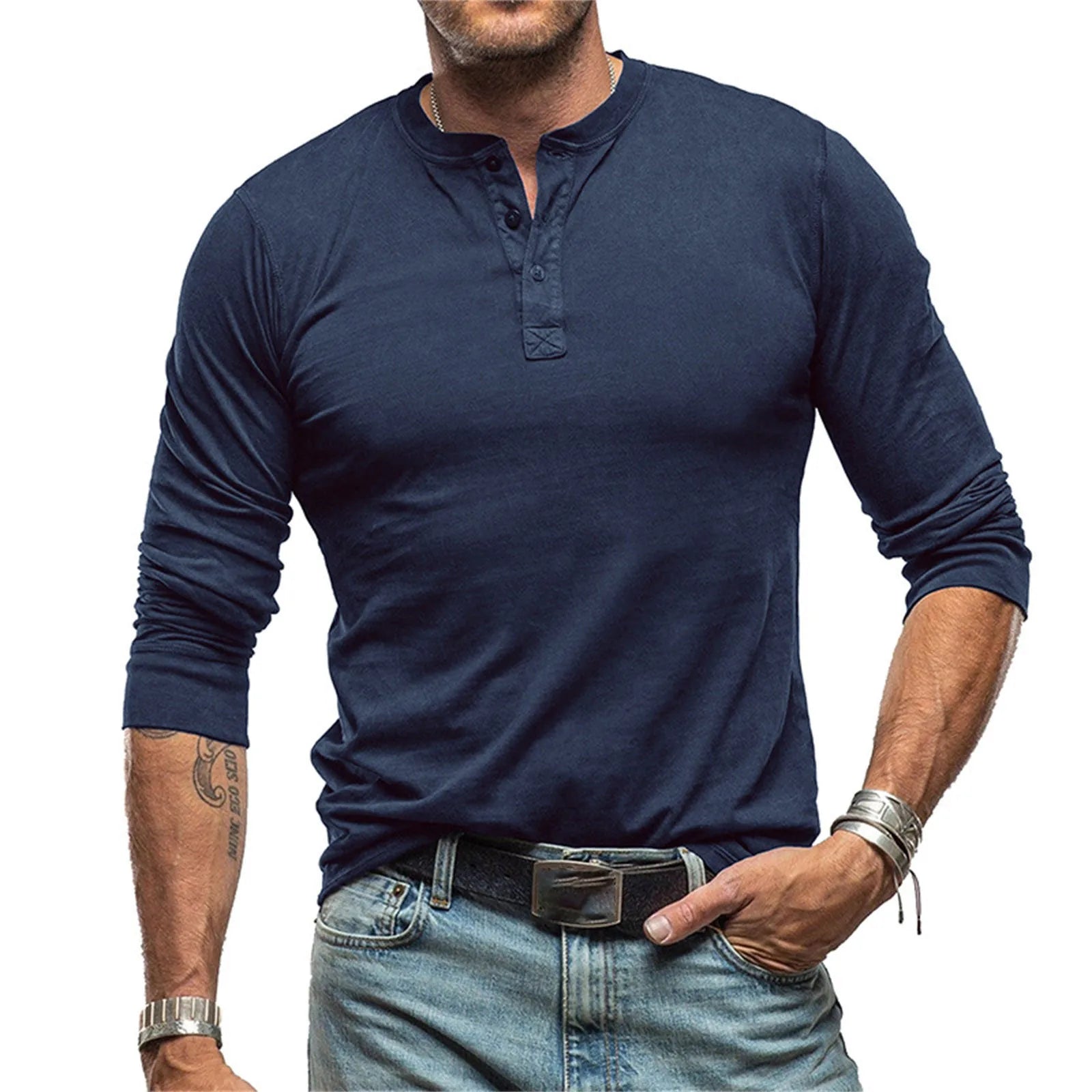 LAURENT MONACO | T-SHIRT HENLEY À MANCHES LONGUES COUPE AJUSTÉE POUR HOMME