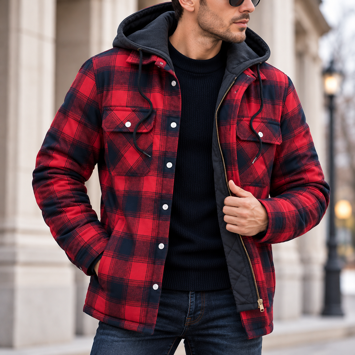 LAURENT MONACO | VESTE À CAPUCHE À CARREAUX POUR HOMMES