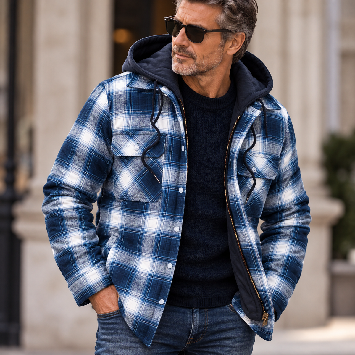 LAURENT MONACO | VESTE À CAPUCHE À CARREAUX POUR HOMMES