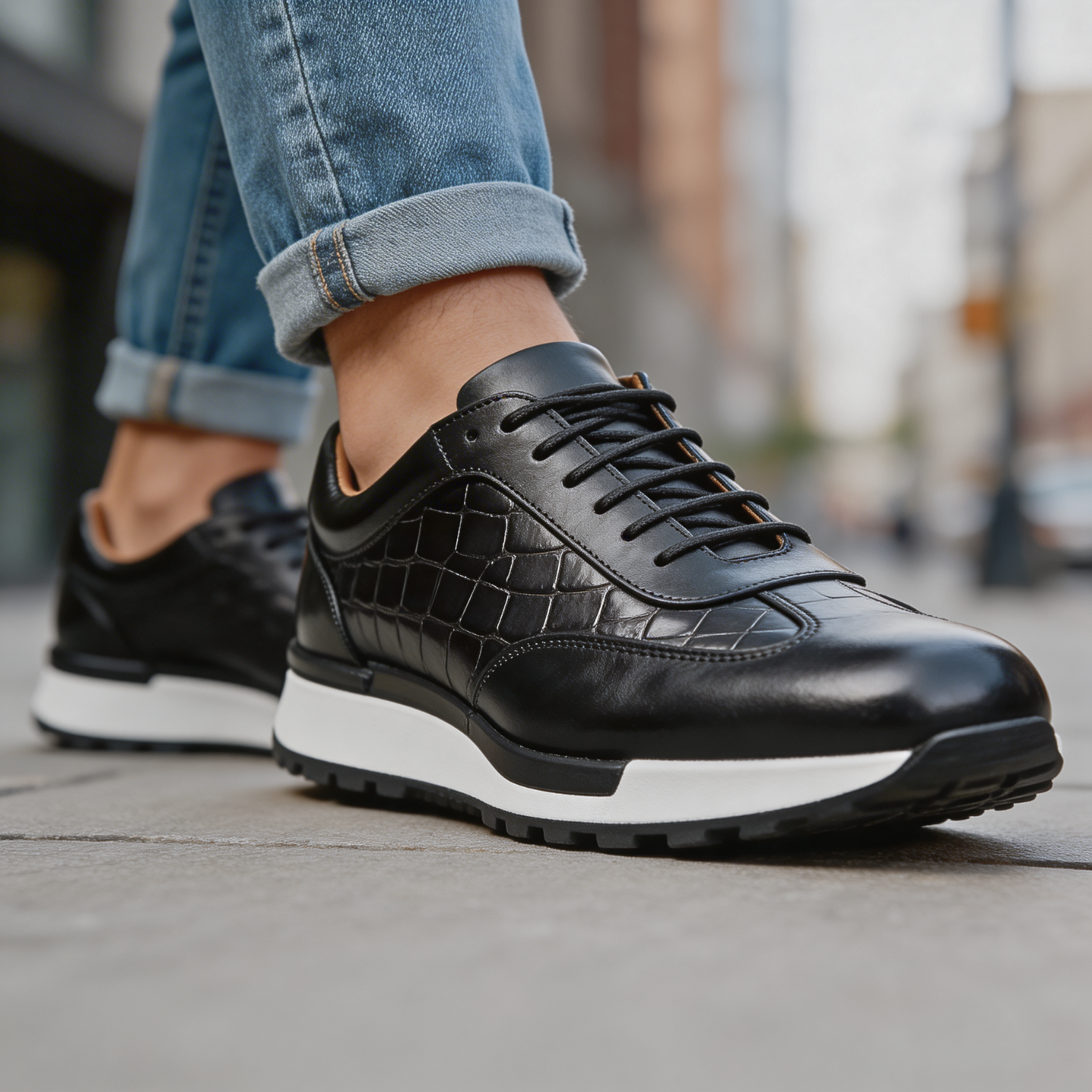 LAURENT MONACO | BASKETS POUR HOMMES EN CUIR DE VACHE TEXTURÉ