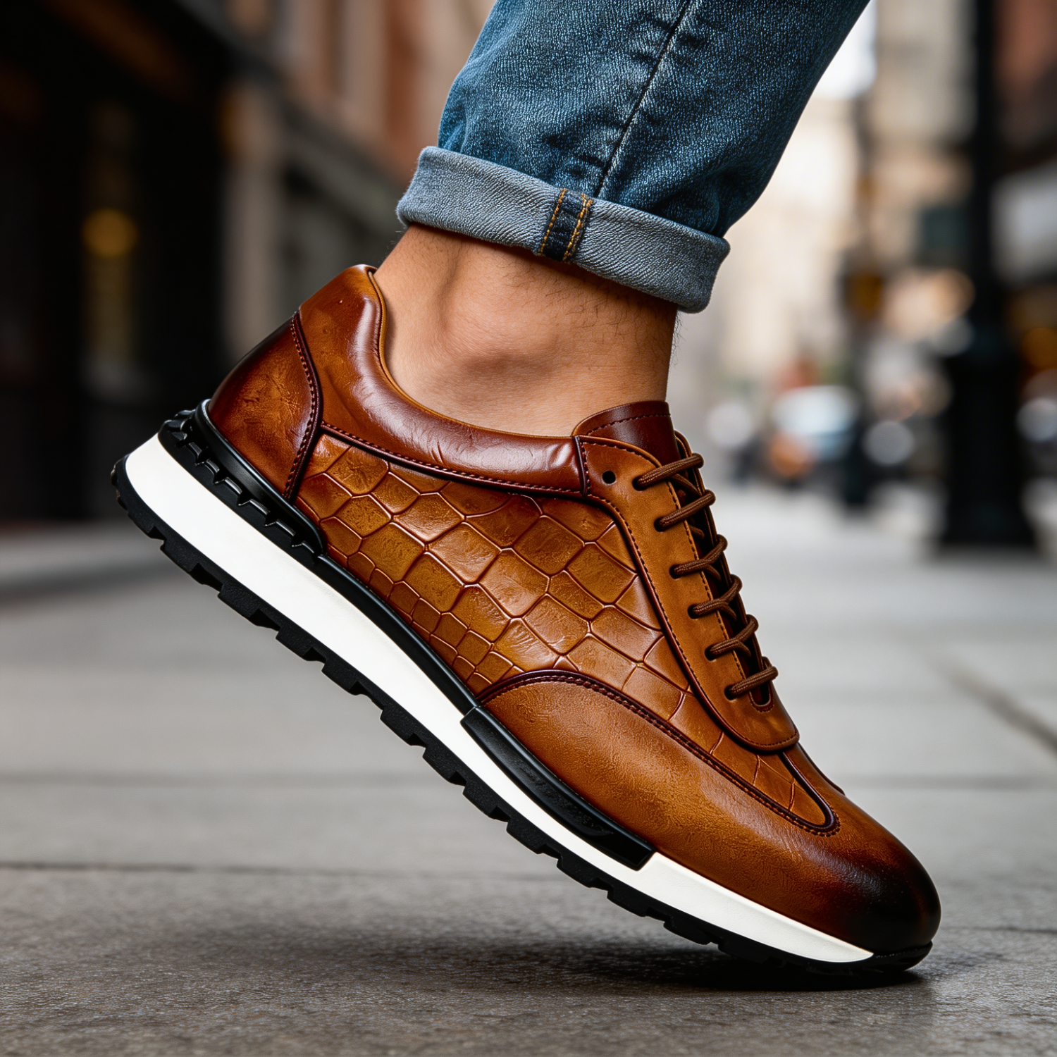 LAURENT MONACO | BASKETS POUR HOMMES EN CUIR DE VACHE TEXTURÉ