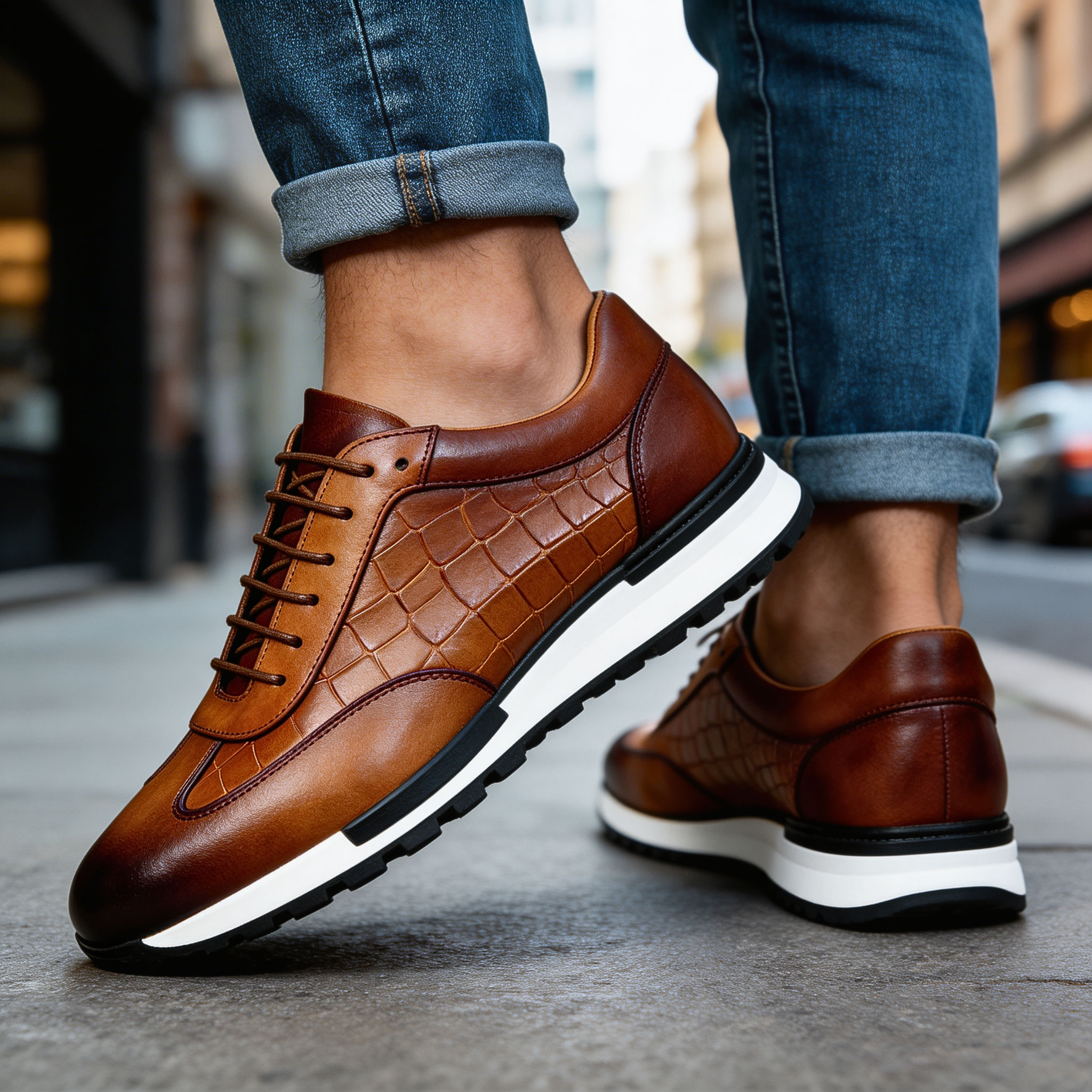 LAURENT MONACO | BASKETS POUR HOMMES EN CUIR DE VACHE TEXTURÉ