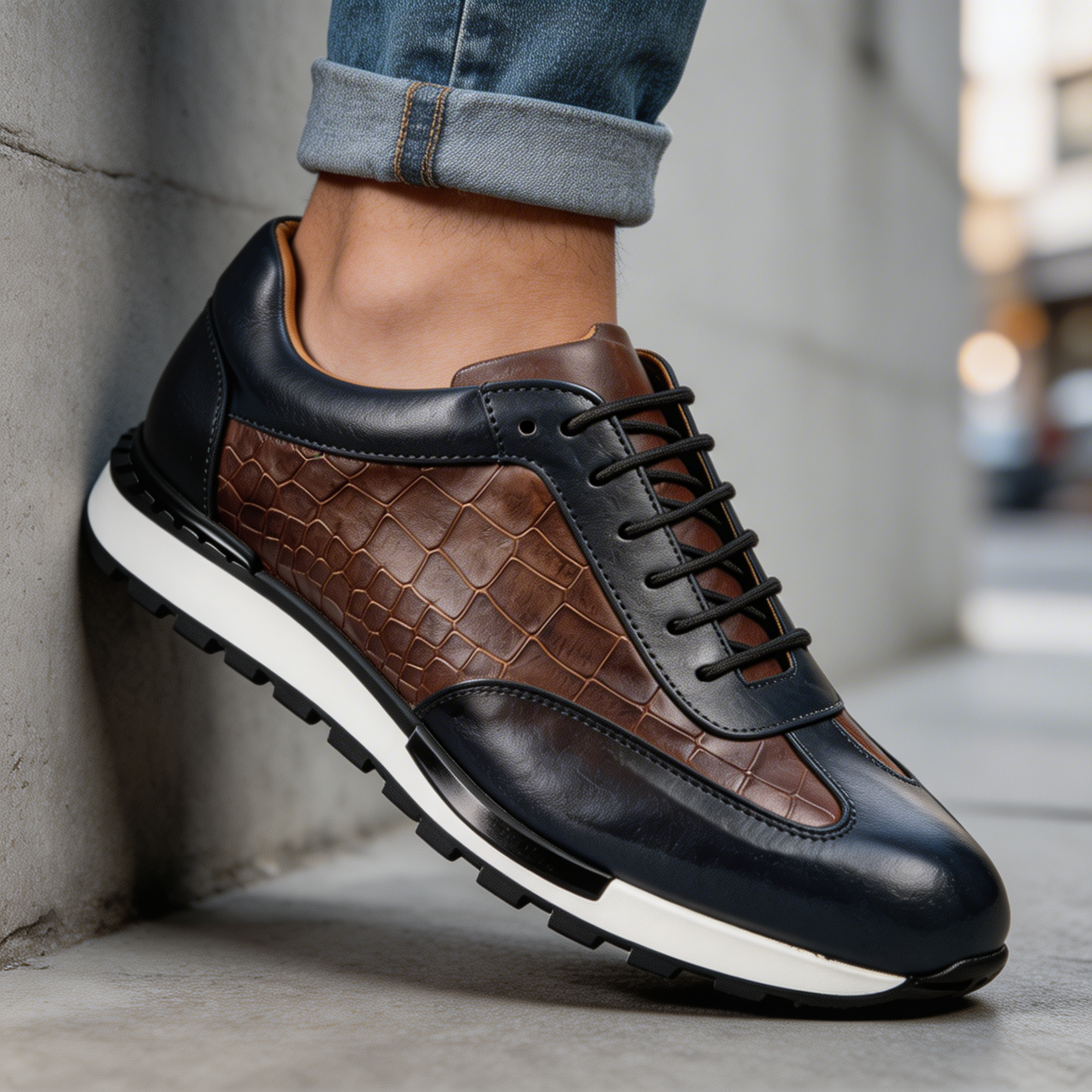LAURENT MONACO | BASKETS POUR HOMMES EN CUIR DE VACHE TEXTURÉ