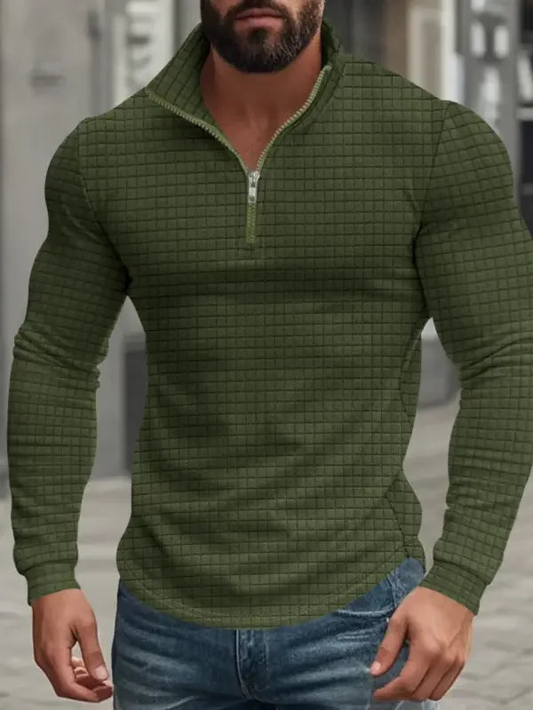 LAURENT MONACO | SWEAT-SHIRT RÉTRO À CARREAUX AVEC DEMI-FERMETURE ÉCLAIR POUR HOMMES