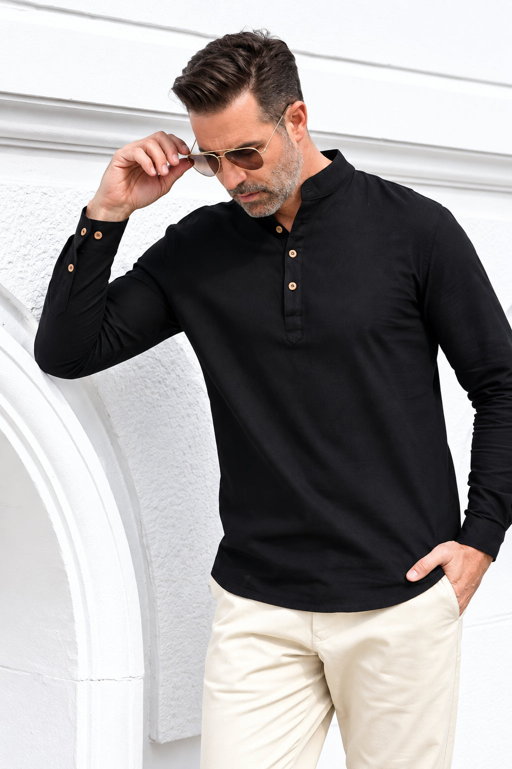 LAURENT MONACO | CHEMISE À COL MONTANT ET DEMI-PATTE DE BOUTONNAGE POUR HOMMES