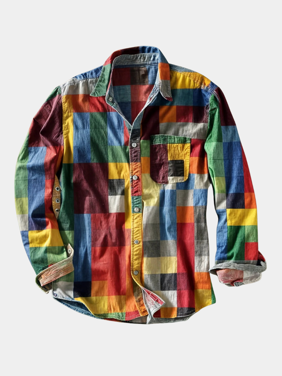 LAURENT MONACO | CHEMISE À MANCHES LONGUES PATCHWORK COLORBLOCK POUR HOMME