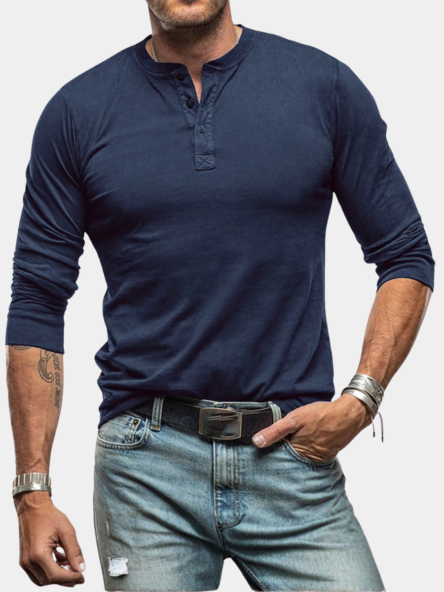 LAURENT MONACO | T-SHIRT HENLEY À MANCHES LONGUES COUPE AJUSTÉE POUR HOMME